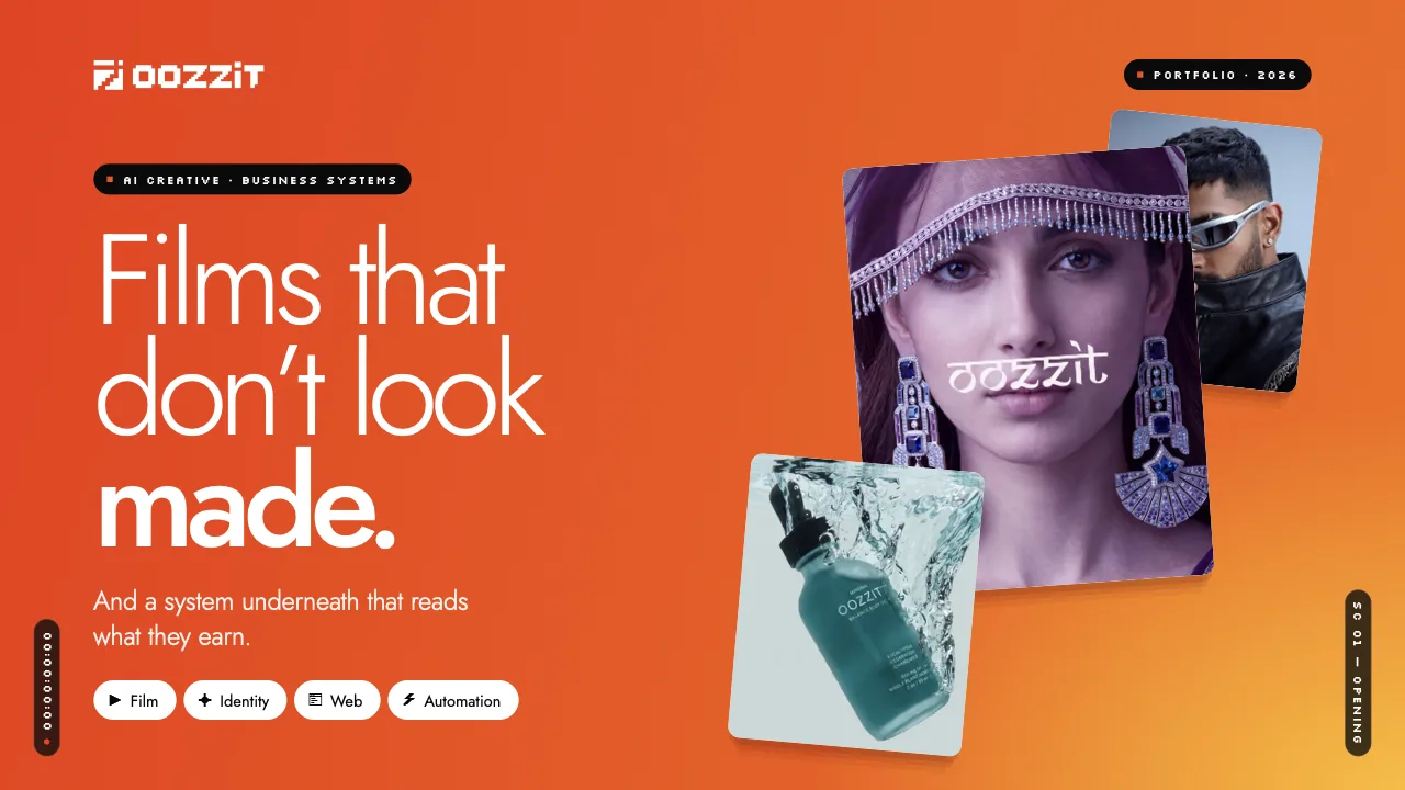 Cover of the Oozzit portfolio: Films that don’t look made.
